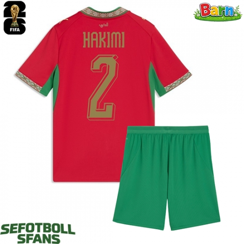 Marocko Achraf Hakimi #2 Hemmaställ Barn VM 2026 Kortärmad (+ Korta byxor)